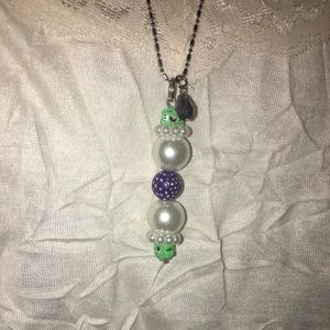 Pendant with purple & green & ivory silver chain